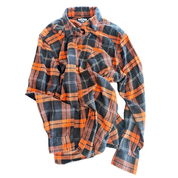 MEN’S-Stein Mart-Orange and Blue Flannel Button Down-Size US L - Picture 4 of 12